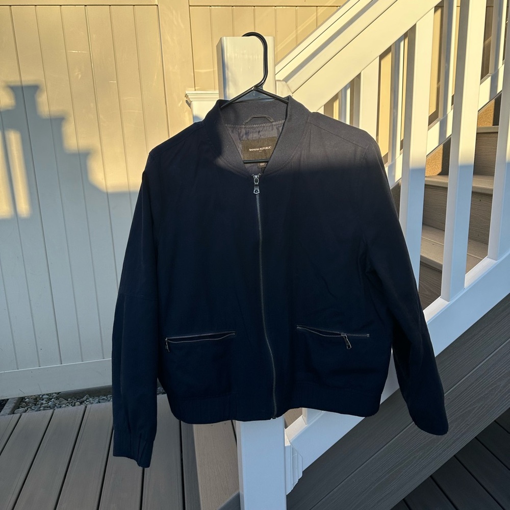 Banana Republic Factory Navy Blue Zip-Up Bomber Jacket, size L